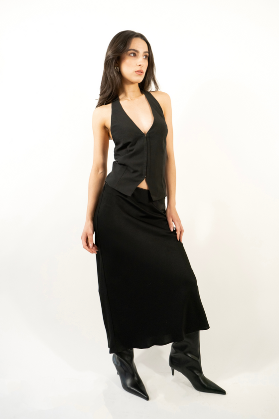 Sofia Satin Midi Skirt (Negro)